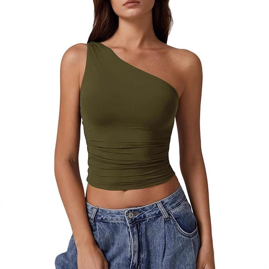 Solid Color Slim Fit Midriff-baring Vest T-shirt