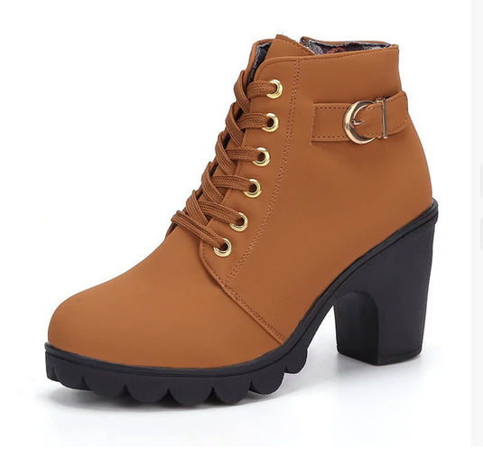 Fashoin Leopard Print Ankle Square Heel Suede Lace-up Zip Boots Women Casual Versatile Shoes Autumn And Winter