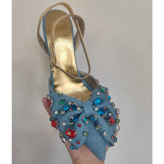 Bow Rhinestone Pointed Toe Closed Toe High Heel Plus Size Sandals