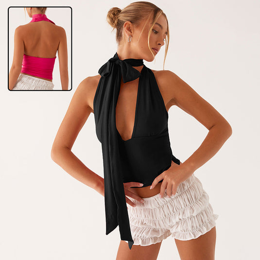 "Y2K Deep V-Neck Halter Top for Women"