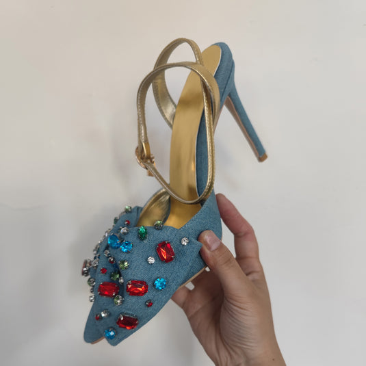 Bow Rhinestone Pointed Toe Closed Toe High Heel Plus Size Sandals