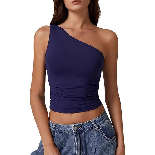 Solid Color Slim Fit Midriff-baring Vest T-shirt