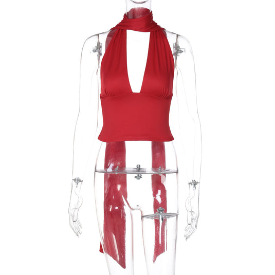 "Y2K Deep V-Neck Halter Top for Women"