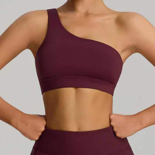 2025 Cross-border Oblique Shoulder Shockproof Sports Underwear Elastic Breathable Yoga Vest Outdoor Running Sports Bra Women