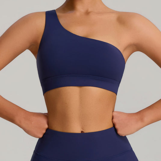 2025 Cross-border Oblique Shoulder Shockproof Sports Underwear Elastic Breathable Yoga Vest Outdoor Running Sports Bra Women