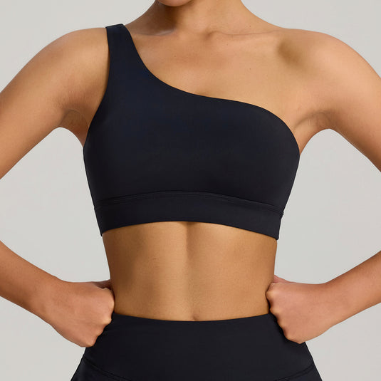 2025 Cross-border Oblique Shoulder Shockproof Sports Underwear Elastic Breathable Yoga Vest Outdoor Running Sports Bra Women