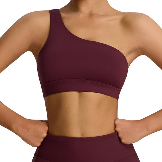 2025 Cross-border Oblique Shoulder Shockproof Sports Underwear Elastic Breathable Yoga Vest Outdoor Running Sports Bra Women