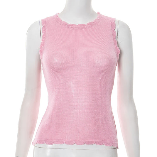 Round Neck Wide Shoulder Strap Bright Line Vest Top